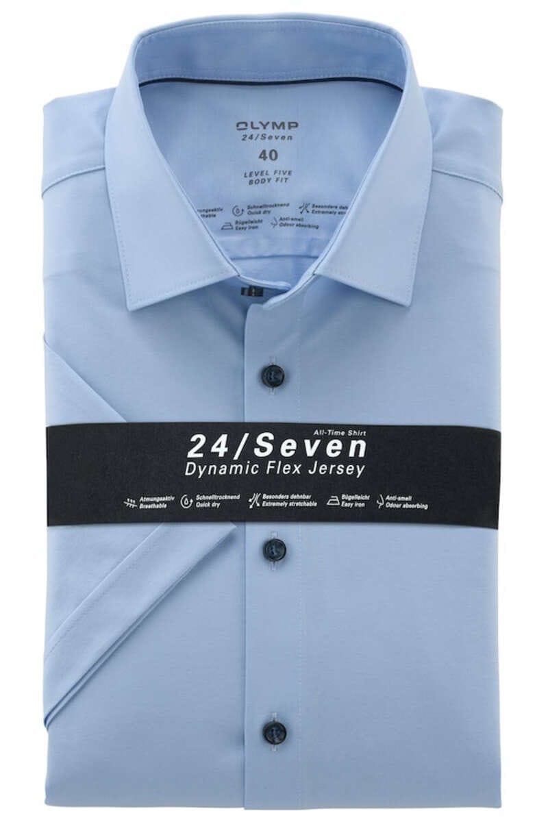 OLYMP Level Five 24/Seven Body Fit Jersey shirt lichtblauw, Effen
