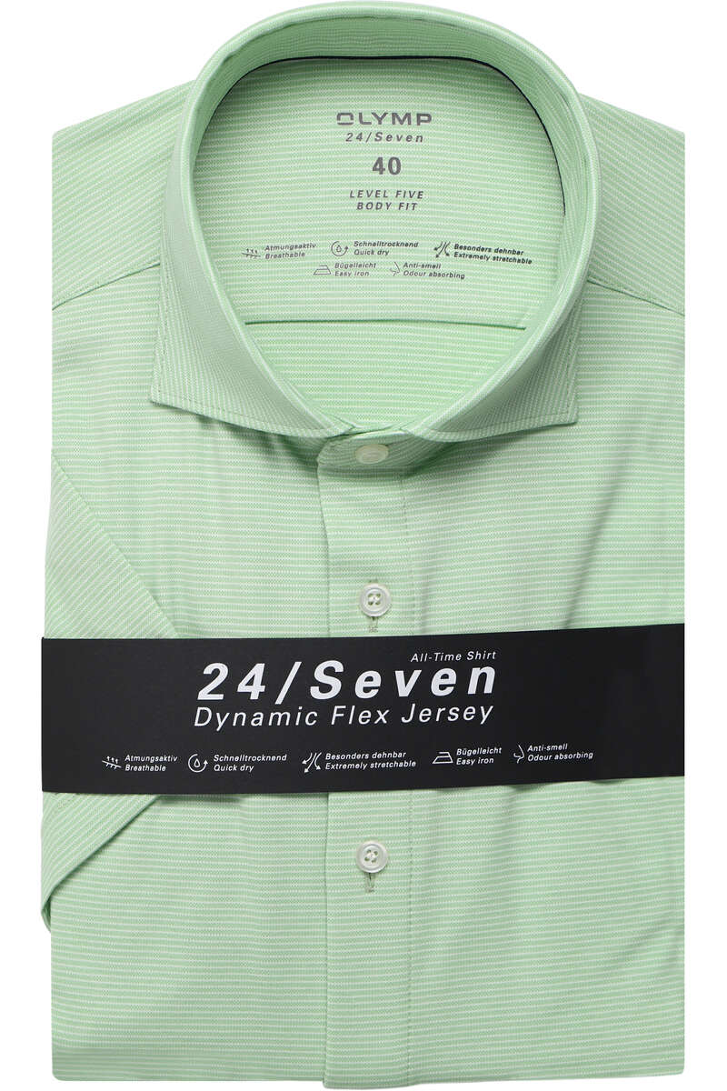 OLYMP Level Five 24/Seven Dynamic Flex Body Fit Jersey shirt groen/wit, Horizontale strepen