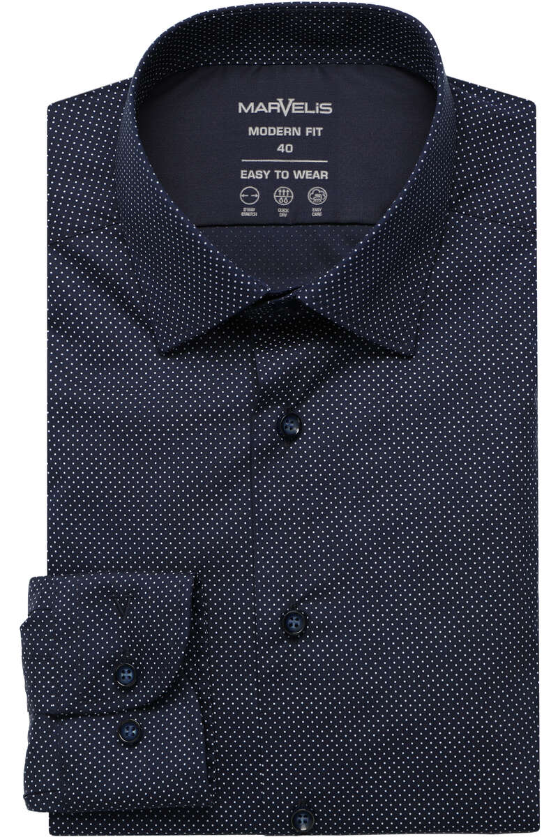 Marvelis Dynamic Flex Modern Fit Overhemd nachtblauw, Stippen