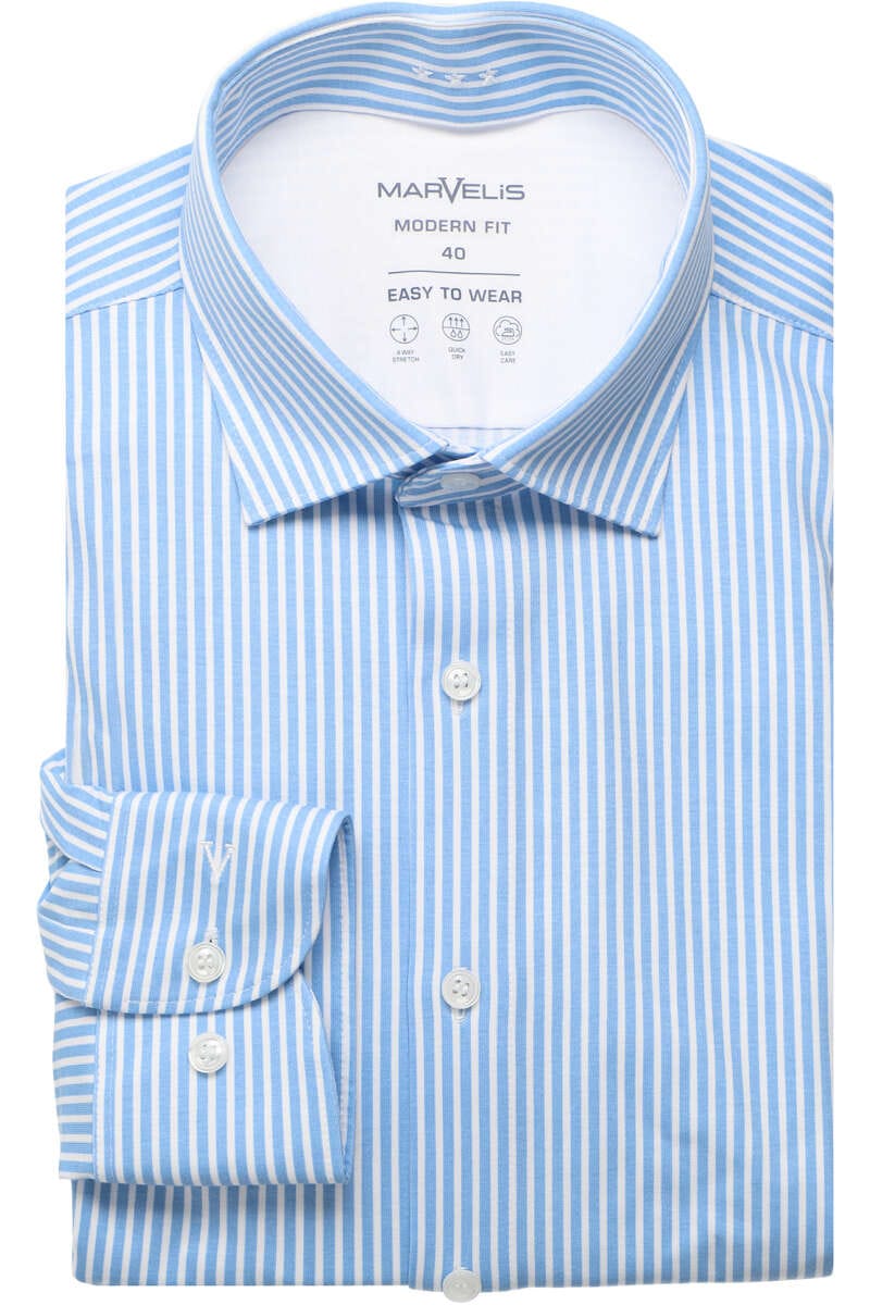 Marvelis Dynamic Flex Modern Fit Jersey shirt lichtblauw/wit, Gestreept