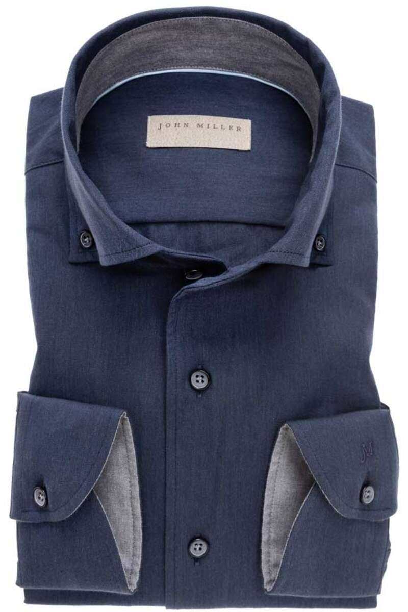 John Miller Tailored Fit Denim shirt blauw, Effen