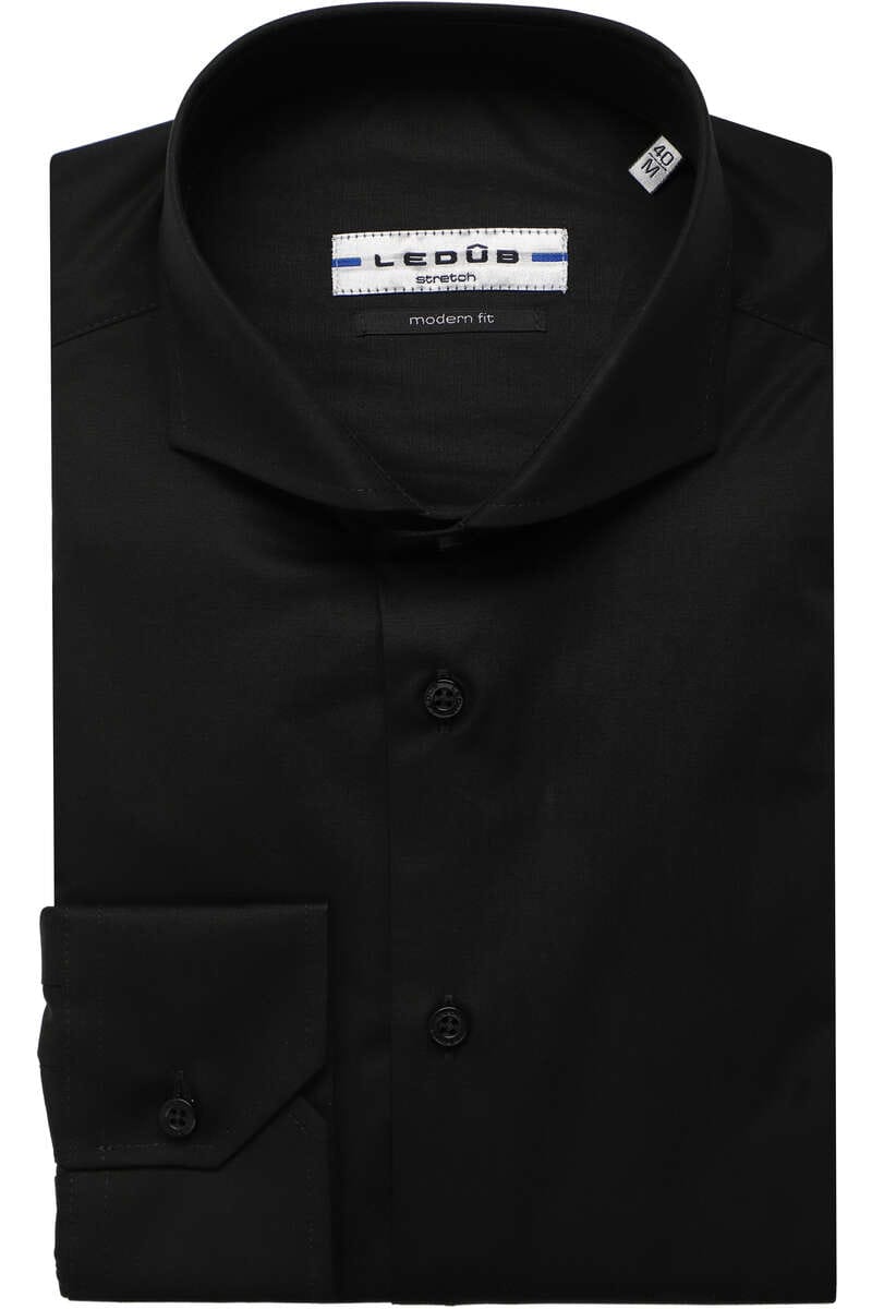 Ledȗb Modern Fit Overhemd zwart, Effen